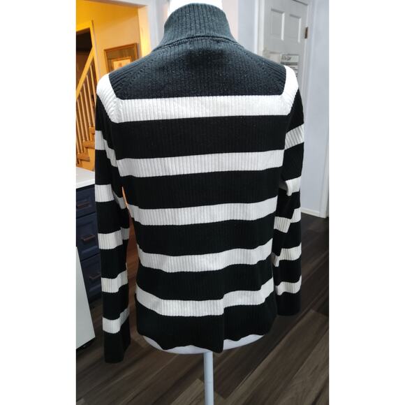Vtg Coastal Nautical top blk/wht striped ribbed Womens Sz PL turtleneck - Picture 2 of 7